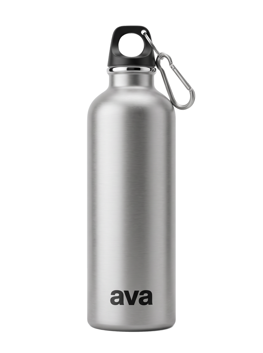Silver Ava bottle with a black lid